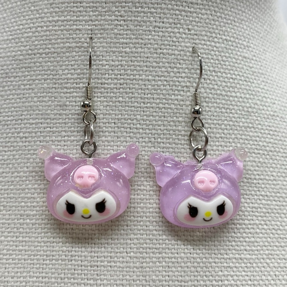 Purple Kuromi Kawaii Anime Cartoon Resin Dangle Earrings NEW